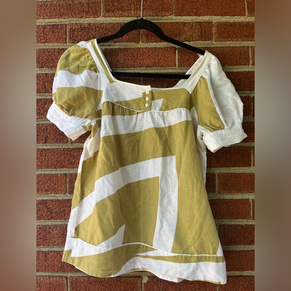 Banana Republic Cotton Linen Blend  Top Blouse Yellow White Size Medium